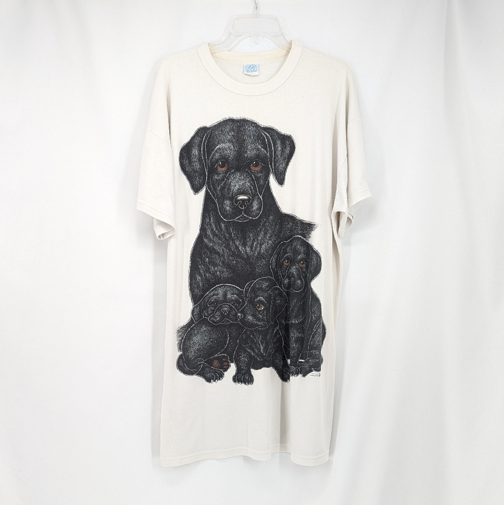 Vintage Katz Made In Usa Black Labrador Dog Graphic Oversized Sleep Shirt